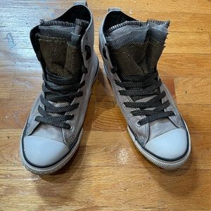silver and gold kids lace converse high tops size 2